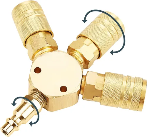 Vista 4 de Pacify Colector de aire de 3 vías Acero 1/4 '' Divisor de manguera de aire universal Compresor de aire Accesorios de conexión rápida Divisor