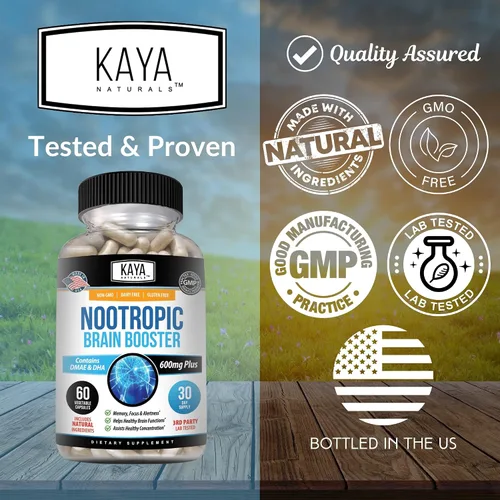 Vista 4 de Kaya Naturals - Potenciador cerebral nootrópico - para memoria y concentración - Suplemento de apoyo cerebral - Enfoque y concentración y precisión