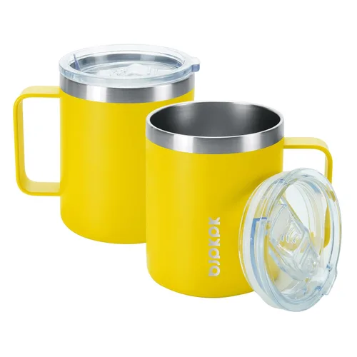 Vista 10 de BJPKPK 2 tazas de café aisladas, vaso aislado de 14 onzas con tapa, tazas de café de acero inoxidable con tapa a prueba de salpicaduras, color negro