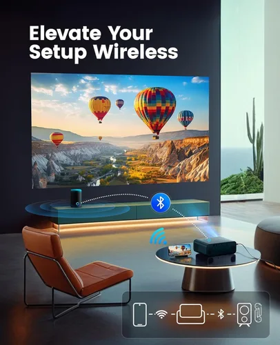 Vista 11 de [Built-in Apps/4K Support] Smart Outdoor Projector with WiFi and Bluetooth, Movie Projector, DoIby Audio with Dual Speaker, Auto Focus w