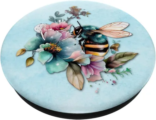 Vista 2 de Lindas flores de abejorro apicultor apicultor amante de las abejas PopSockets azules PopSockets intercambiables PopGrip