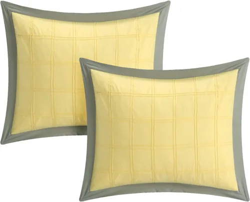 Vista 3 de Chic Home 111CQ111-AN - Juego de edredón de 8 piezas Rhodes Pintuck con bloques de color, tamaño Queen, color amarillo