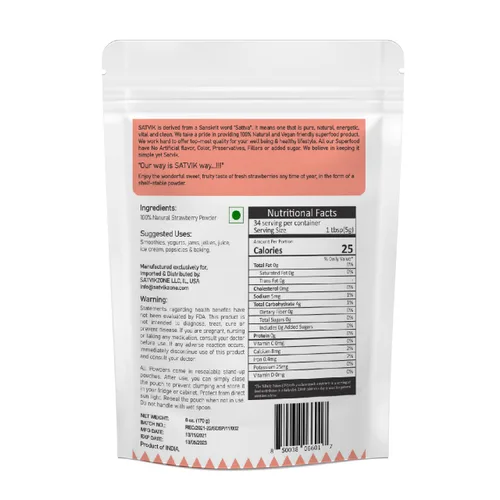 Vista 2 de Polvo de fruta de fresa, 100% natural, 6 onzas, apto para veganos, sin azúcar añadida, sin sabores/colores/conservantes artificiales, sin OMG, bolsa
