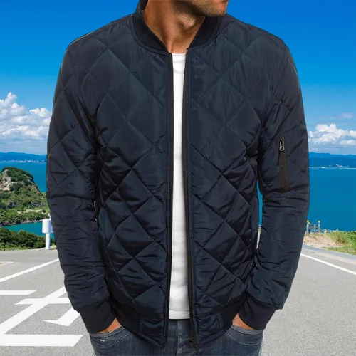 Vista 3 de Chaquetas de bombardero para hombre con diamantes, abrigo ligero acolchado para otoño e invierno