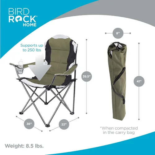 Vista 2 de Internet's Best Silla acolchada plegable para acampar Exterior Verde Deportes Portavasos Cómoda Bolsa de transporte Playa Quad