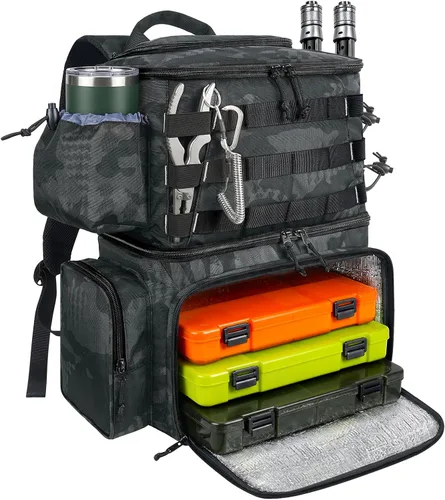 Vista 10 de MATEIN Mochila para Pesca, Bolsa de Equipo de Pesca Resistente al Agua con Soportes para Caña de Pescar y Enfriador, Regalos de Equipo para Hombres