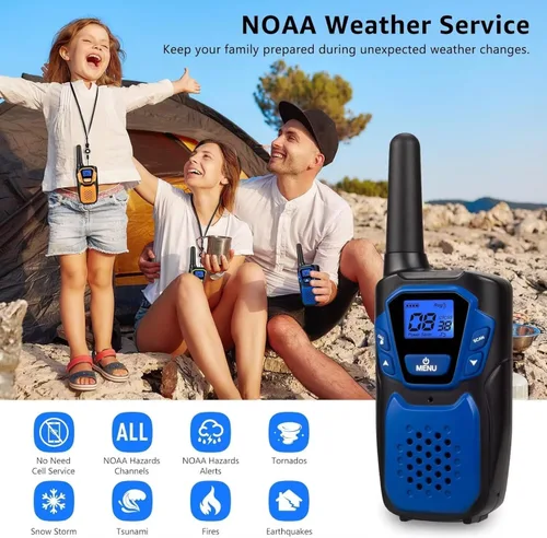 Vista 4 de Topsung Walkie Talkies para Niños Recargables Walkie Talkie para Adultos de Largo Alcance FRS Radio de 2 Vías Paquete de 3 con Cordón, Batería NOAA