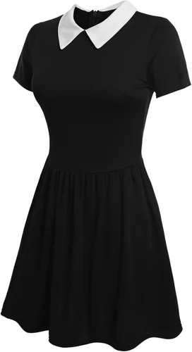 Vista 2 de POGT Womens Halloween Costume Wednesday Addams Costume School Girl Costume Dress