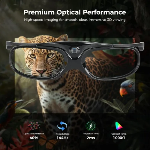 Vista 3 de Paquete de 2 lentes DLP Link 3D para proyector, ELEPHAS 144 Hz, recargables, activos, compatibles con proyectores 3D DLP-Link: Acer, ViewSonic
