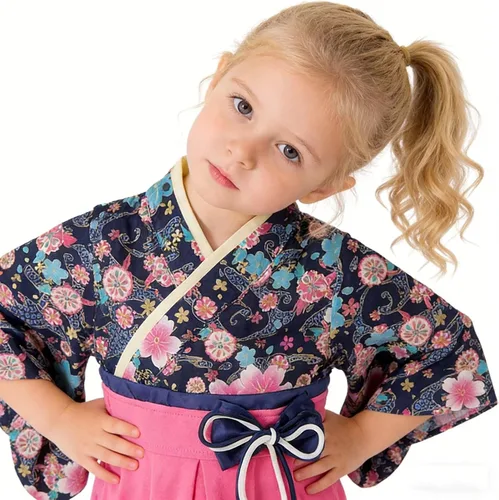 Vista 8 de Traje de kimono para bebé niña, trajes japoneses de hakama, trajes de samurái para bebés