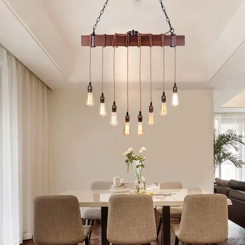 Vista 3 de Luces colgantes de granja para isla de cocina, accesorios de iluminación rústica para comedor con 8 enchufes de bombilla E26, lámparas colgantes