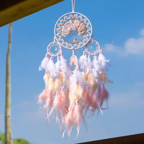 Vista 10 de Atrapasueños azul cian, atrapasueños árbol de la vida, decoración de pared para dormitorio, atrapasueños hecho a mano con piedra de cristal Cian-azul