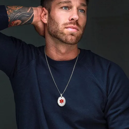 Vista 39 de VNOX Collar con colgante personalizado de acero inoxidable con grabado personalizado para identificación de alerta médica de emergencia para hombres