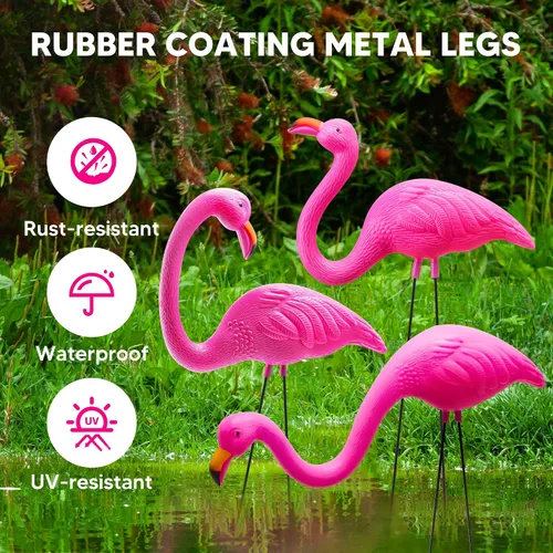 Vista 3 de JOYIN Paquete de 3 Decoraciones Grandes de Flamenco Rosa para Patio, Estacas de Ornamento de Flamenco de Césped de Plástico Mediano con Patas