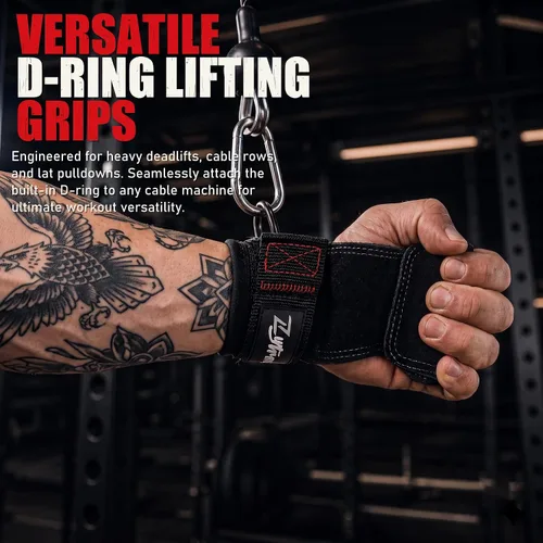 Vista 8 de Weight Lifting Grips with D-Ring, Leather Palm and Wrist Support