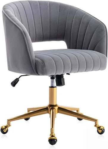 Vista 7 de Silla de escritorio de oficina de terciopelo, moderna silla de escritorio ajustable para el hogar con ruedas, silla giratoria para dormitorio