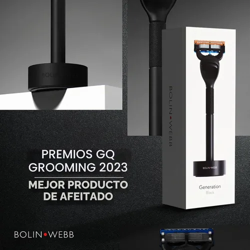 Vista 6 de Bolin Webb Generation Razor & Stand - Maquinillas de afeitar de lujo para hombres con 5 cuchillas Gillette Fusion, afeitadora de aluminio de alta