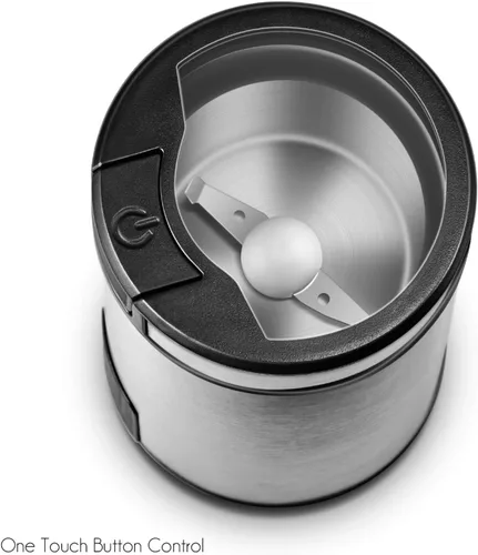Vista 3 de FSM Molinillo de café eléctrico y molinillo de especias con sistema de bloqueo de seguridad, acero inoxidable con tapa transparente y base