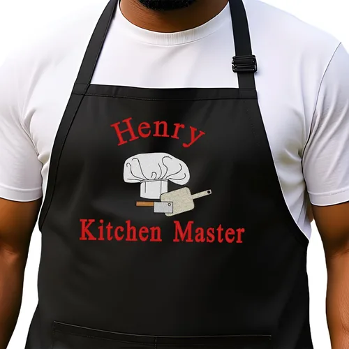 Vista 10 de Delantal de chef personalizado para hombres, diseño bordado personalizado, cocina profesional, barbacoa, parrilla, para papá, decorado en Estados