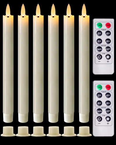 Vista 10 de Homemory Velas cónicas sin llama con cera y temporizador remoto con atenuador, candelabros LED parpadeantes, velas de ventana operadas con batería