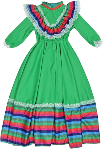 Vista 5 de BEDJIMI Vestido de fiesta mexicano del Cinco de Mayo para niñas disfraz de estilo nacional mexicano para fiestas eventos y celebraciones festivas