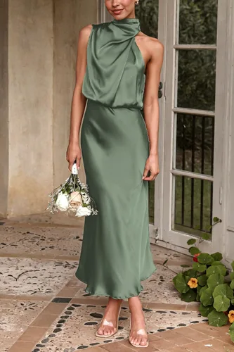 Vista 4 de PRETTYGARDEN Women's Summer Satin Maxi Cocktail Dress Verde militar