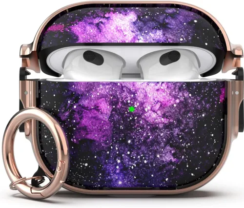 Vista 7 de funda para AirPods 1ra y 2da generación, funda Airpod con clip de llavero de cierre seguro, funda protectora de material híbrido de cuerpo completo