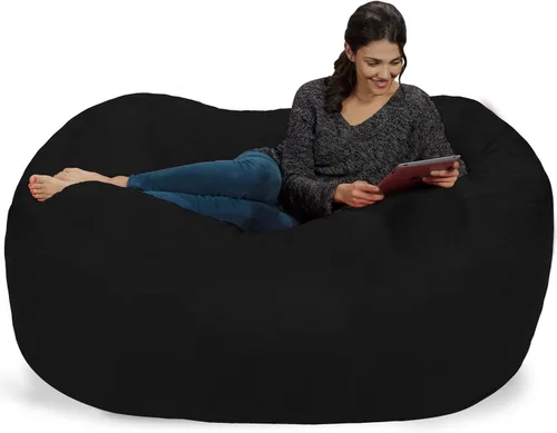 Vista 6 de Silla de saco puf Chill Sack: Bolso de muebles de espuma viscoelástica de 6 pies y tumbona grande – Sofá grande con funda de microfibra suave - Negro