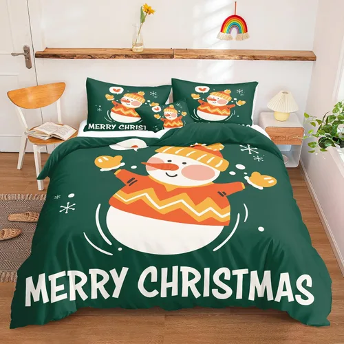 Vista 52 de Juego de ropa de cama de Navidad con funda de edredón de copos de nieve, color blanco y rojo, con estampado navideño, juego de ropa de cama festiva