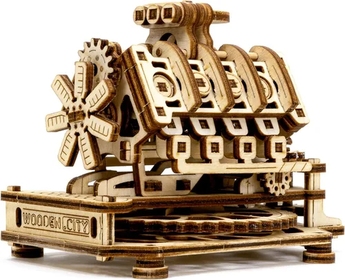 Vista 2 de WOODEN.CITY V8 Engine 3D Wooden Puzzle Kit, 200 Pcs DIY Mechanical Model, Made in EU