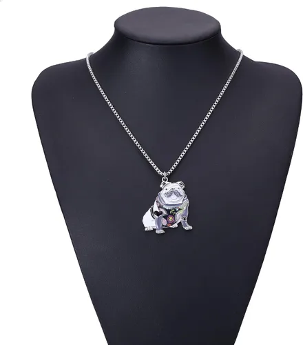 Vista 3 de Luckeyui Collar de bulldog inglés, regalo para mujeres amantes de los perros, colgante novedoso que se puede utilizar como llavero, Metal Resina