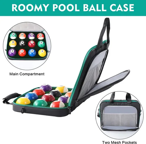 Vista 3 de Billiard Carrying Bag Fit 17 or 12 2-1/4'' Billiards Ball Set Padded Pool Ball Case, Carry Handle and Shoulder Strap, Pool Ball Holder for