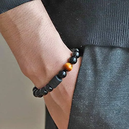 Vista 3 de LAKIYOYO Pulsera ajustable del zodiaco para hombres y mujeres, pulsera ajustable de piedra de ónix negro natural de 0.315 in y 0.394 in, signo