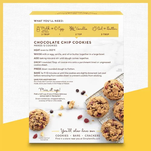 Vista 5 de Simple Mills Mezcla de harina de almendra para hornear, masa de galletas con chispas de chocolate - Sin gluten, a base de plantas, 9.4 onzas