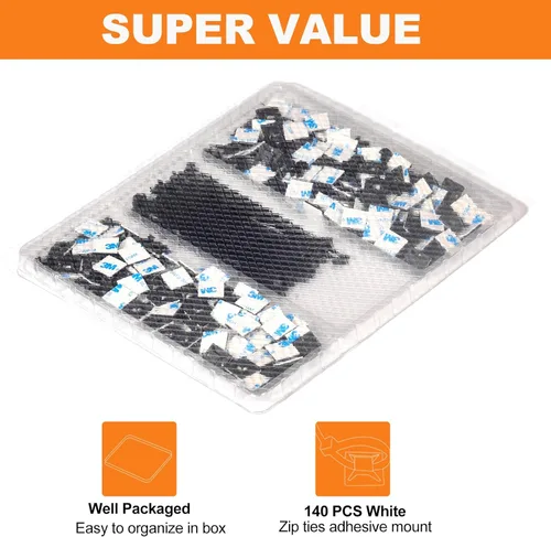Vista 2 de Paquete de 140 soportes adhesivos para bridas de cables de 3/4 pulgadas con clips de alambre multiusos con orificio para tornillo, palo de anclaje