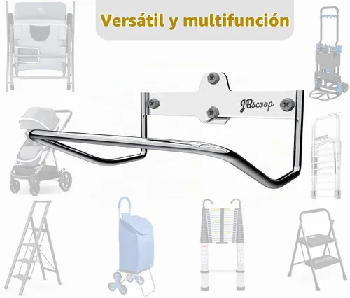 Vista 5 de JBscoop Percha de escalera para pared de garaje, cochecitos de almacenamiento de escalera y silla plegable, soporte de escalera resistente a prueba