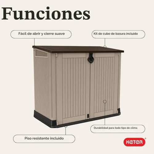 Vista 4 de Keter Store-It-Out MIDI - Cobertizo de almacenamiento de resina para exteriores, gabinete horizontal resistente a la intemperie para botes de Beige
