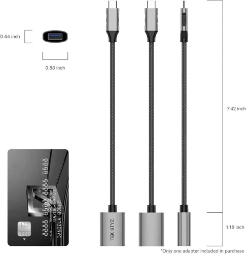 Vista 8 de Tek Styz - Adaptador USB-C USB 3.0 compatible con Google Pixel 4a 5G OTG tipo C/PD macho USB 3.0 hembra. (5 Gbps)