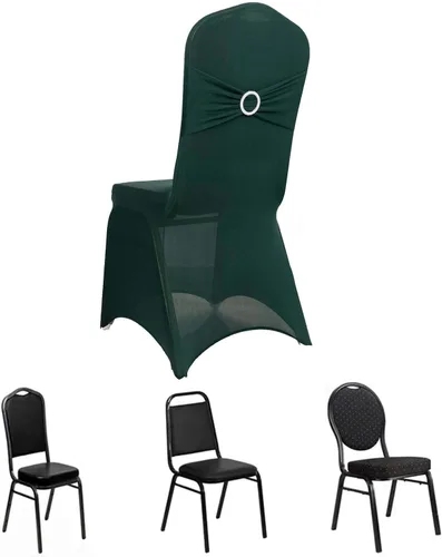 Vista 72 de Efavormart - Funda para silla de banquete de elastano beige con banda de hebilla de diamantes de imitación plateados, funda elástica para silla
