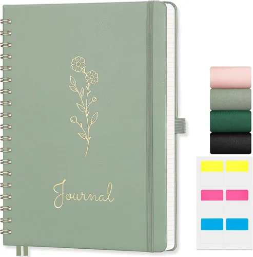Vista 34 de EMSHOI Cuaderno de espiral con puntos, tapa dura de cuero, papel grueso de 3.53 oz/m², cuaderno de cuadrícula de puntos de 0.197 in para diario