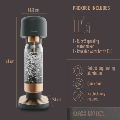 Vista 2 de Mysoda Ruby 2 - Máquina de agua con gas - con botella de 1 litro - Cobre