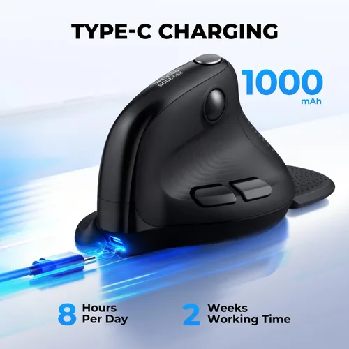 Vista 7 de DELUX Seeker Mouse ergonómico inalámbrico, mouse vertical con pantalla OLED, 6 botones y función de rueda de pulgar, clic silencioso, hasta 7200