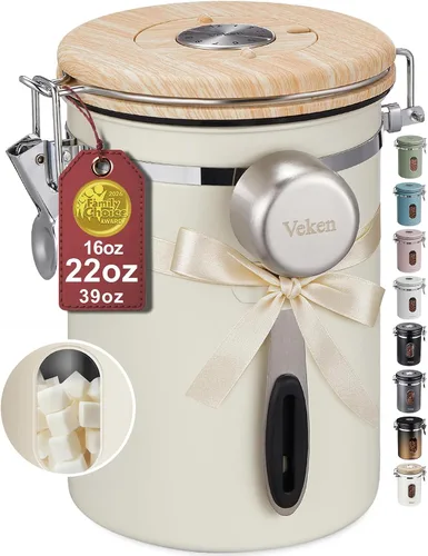 Vista 15 de Veken Recipiente de café con ventana, recipiente hermético de almacenamiento de alimentos de cocina de acero inoxidable con tapas, rastreador