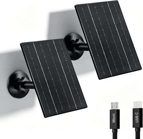 Vista 7 de Zivif Panel solar de 4 W para cámaras de seguridad, cargador solar de 5 V con puertos micro USB/USB-C, impermeable IP65, montaje ajustable de 360°