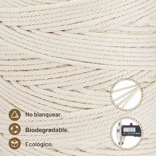 Vista 3 de Cordón de macramé de 0.157 in x 328 yardas Cuerda de macramé 100% algodón natural Cuerda de algodón trenzado de 4 hebras para manualidades, Beige