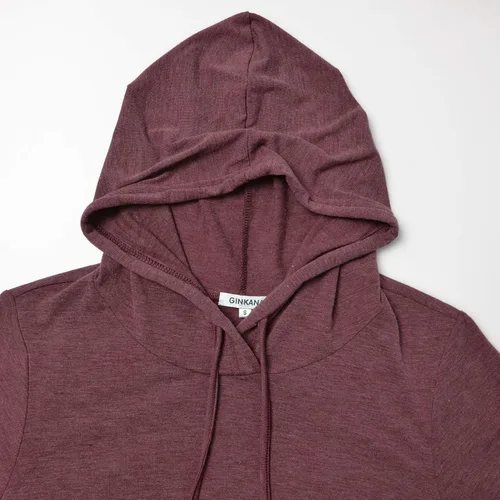 Vista 4 de GINKANA Sudadera con capucha para mujer, manga larga, con botones, decoración con bolsillos, camisas, túnica