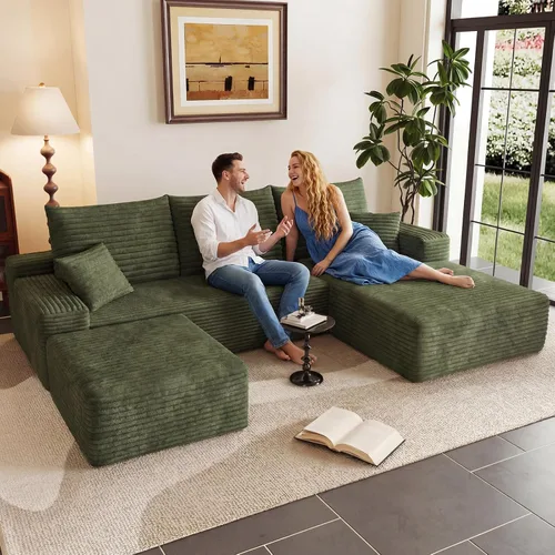 Vista 20 de Lakifun Sofá en Forma de L de 107" con Otomana, Seccional Modular Moderno Sofá Cómodo en Forma de U Nube, Asiento Profundo, Chaise Longue Cama