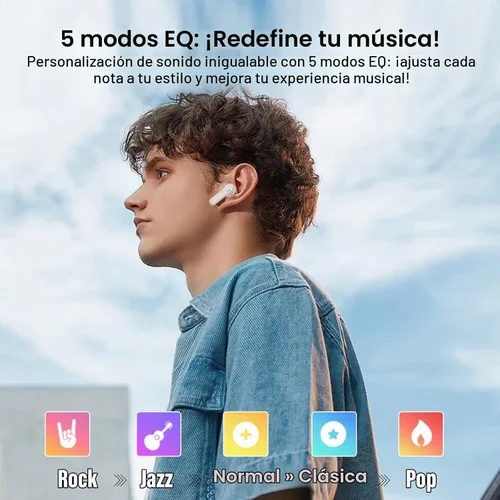 Vista 4 de Auriculares inalámbricos, Bluetooth 5.4, pantalla táctil multifunción con 5 modos de ecualización, auriculares estéreo de 48 horas con cancelación