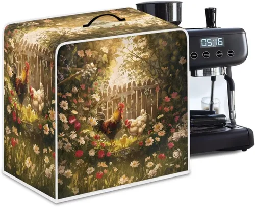 Vista 63 de Funda para cafetera, poliéster, azul, se adapta a la mayoría de máquinas de café estándar, protector resistente al polvo, huellas dactilares