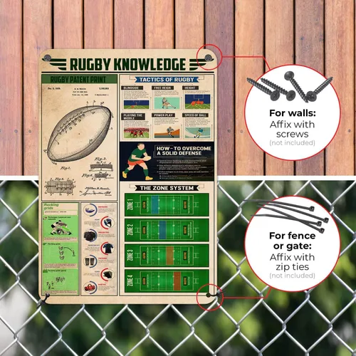 Vista 5 de Póster de letreros metálicos de Rugby Knowledge, decoración de pared de club de fútbol americano, cueva de hombre, decoración de pub, 16 x 12